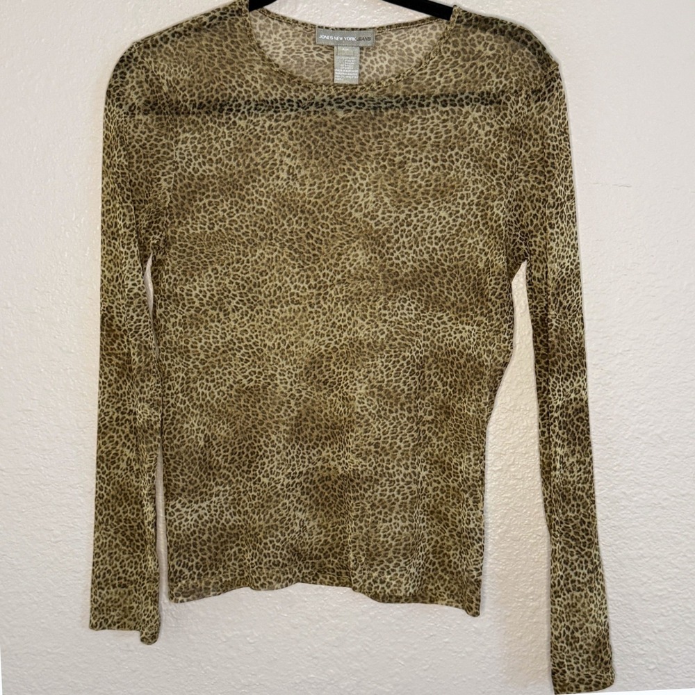 Vintage 90s Y2K Mob Wife Indie Sleaze Earthy Leopard Sheer Mesh Layer Top Medium